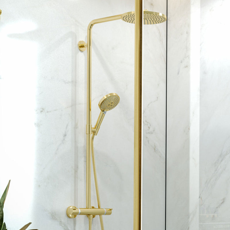 Hansgrohe Thermostatic Exposed Bar with PowderRain 240 Rigid Riser Shower Kit Polished Gold