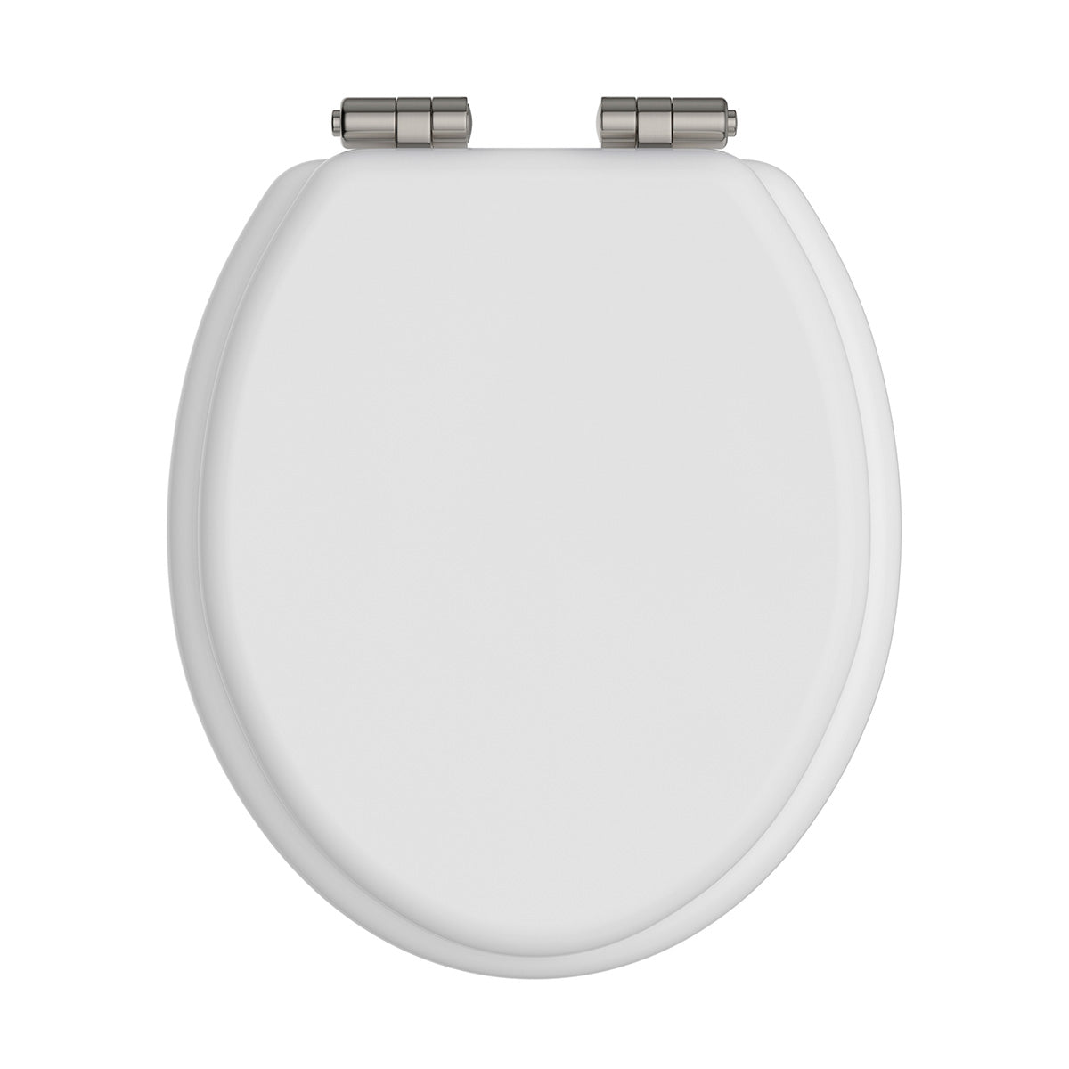 Heritage Traditional Toilet Seat With Soft Close Brushed Nickel Hinges White Gloss