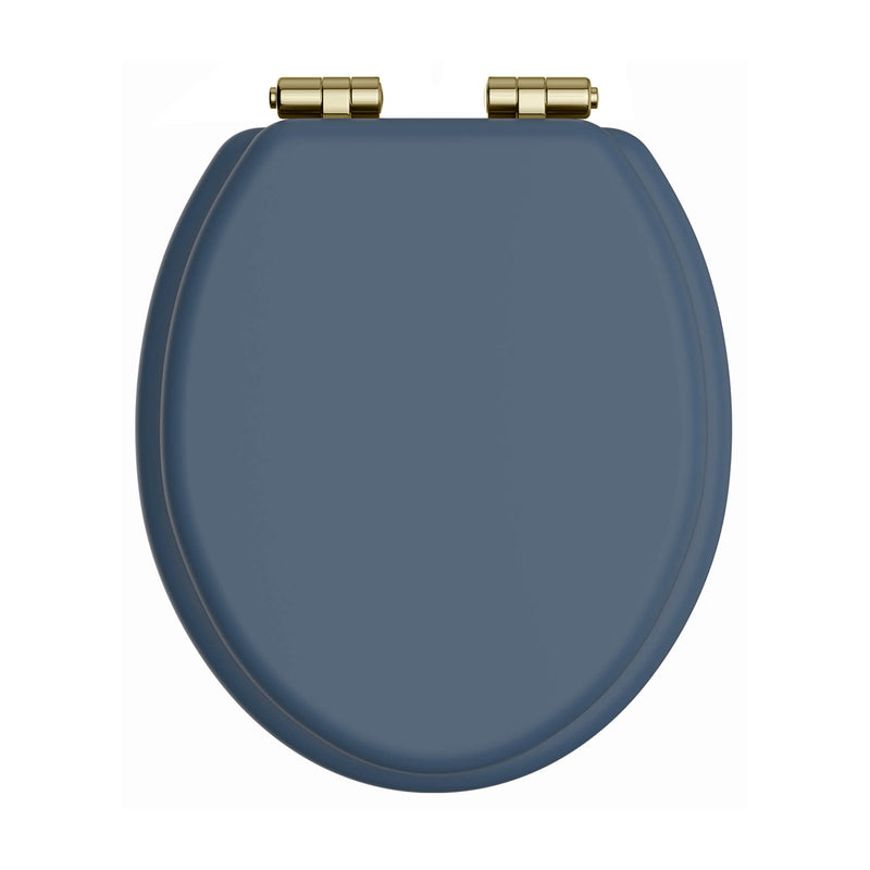 Heritage Traditional Toilet Seat With Soft Close Gold Hinges Maritime Blue
