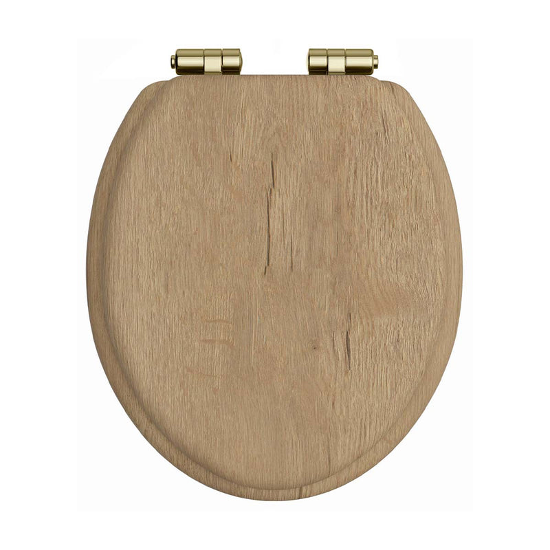 Heritage Traditional Toilet Seat With Soft Close Gold Hinges Oak