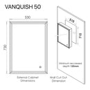 HiB Vanquish 50 Recessed LED Mirror Cabinet Dimensions