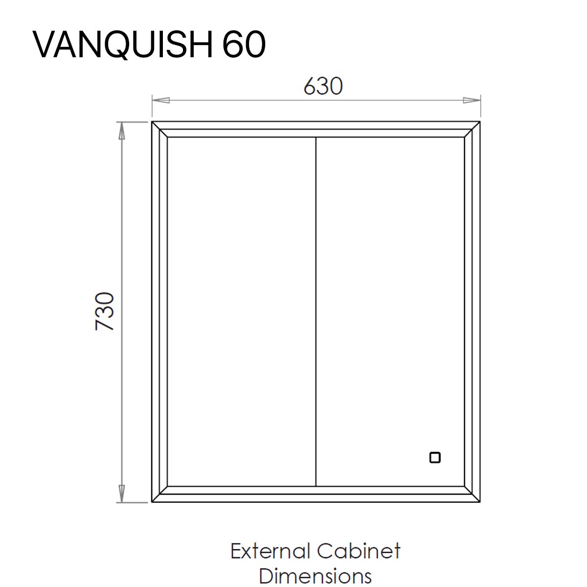 HiB Vanquish 60 Double Door Recessed LED Mirror Cabinet Dimensions