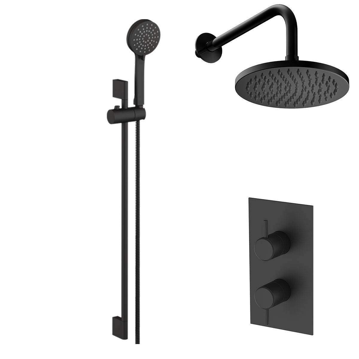 Hoxton Thermostatic Valve with Overhead Shower and Slide Rail Handset Black