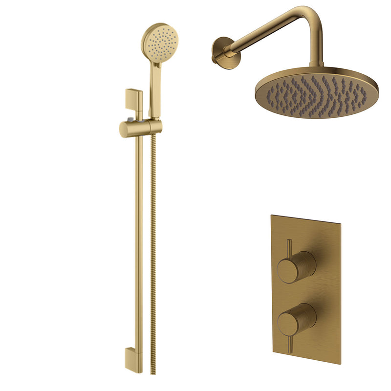 Hoxton Thermostatic Valve with Overhead Shower and Slide Rail Handset Brass