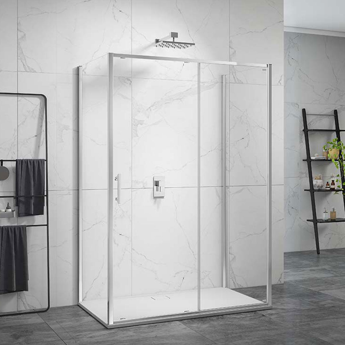 Merlyn 6 Series Sleek Sliding Shower Door With 2 Side Panels And Inline Panel