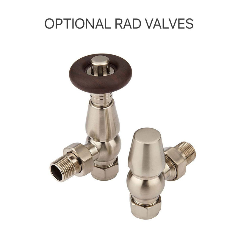 Rivassa Thermostatic Angled Radiator Valves Satin Nickel optional valves