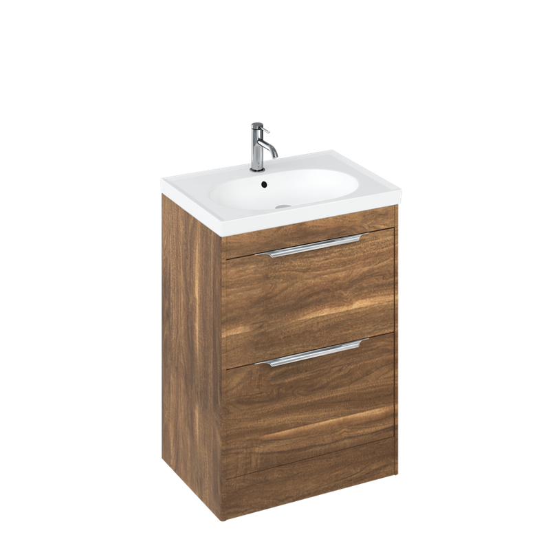Shoreditch Double Drawer Floor Standing Vanity Unit 650 With Round Basin caramel