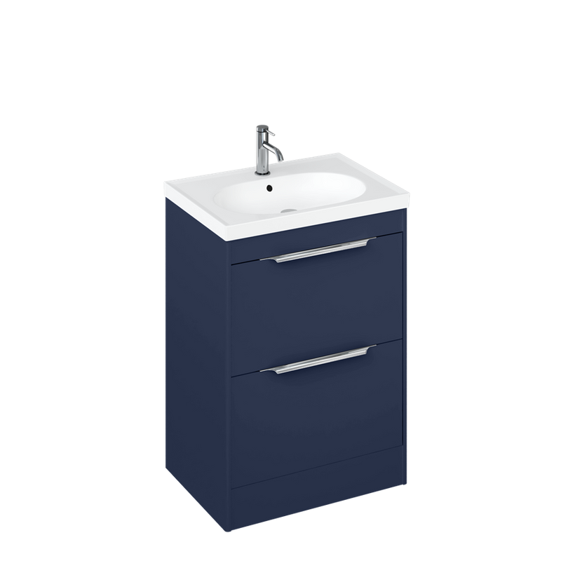 Shoreditch Double Drawer Floor Standing Vanity Unit 650 With Round Basin-matt blue