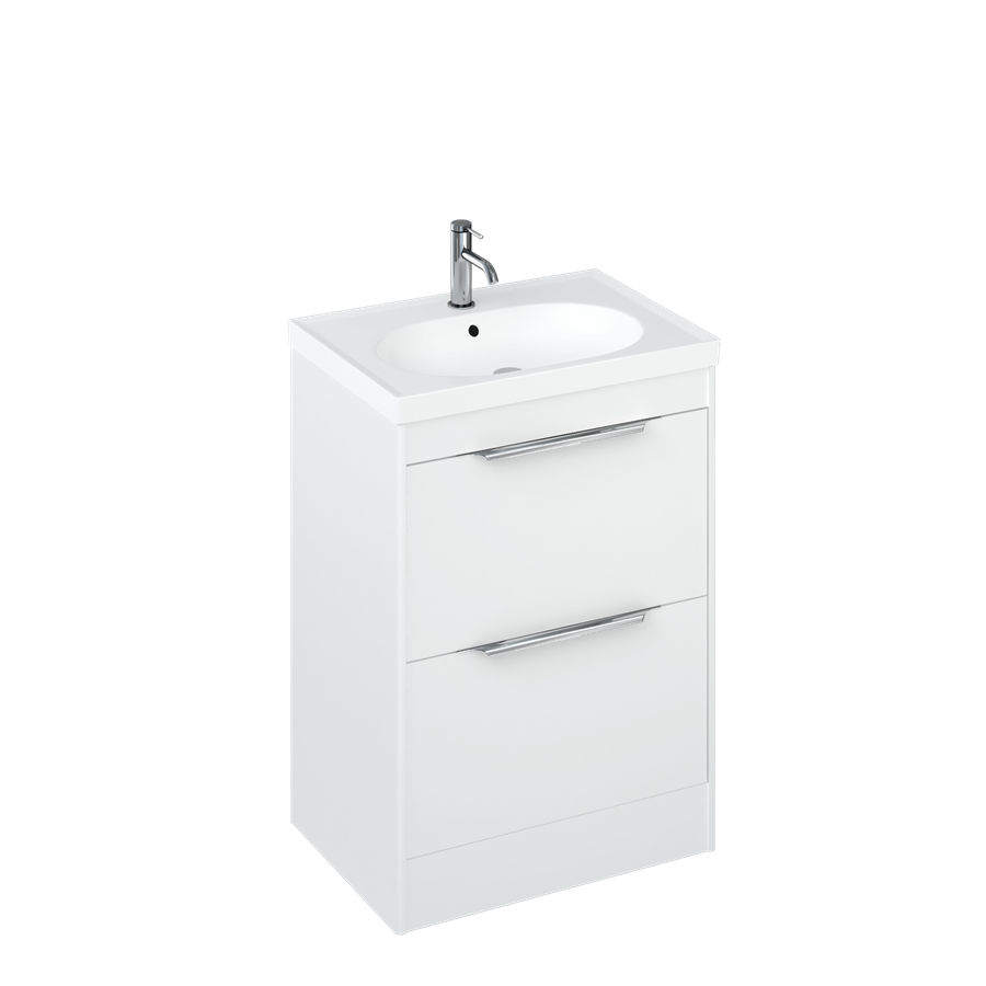 Shoreditch Double Drawer Floor Standing Vanity Unit 650 With Round Basin white