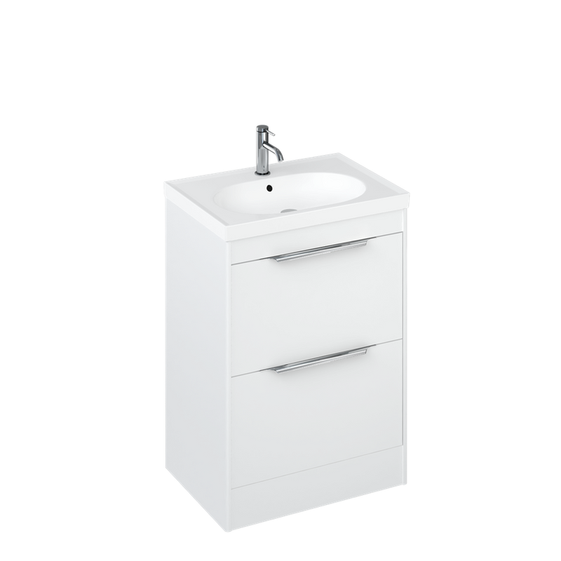 Shoreditch Double Drawer Floor Standing Vanity Unit 650 With Round Basin white