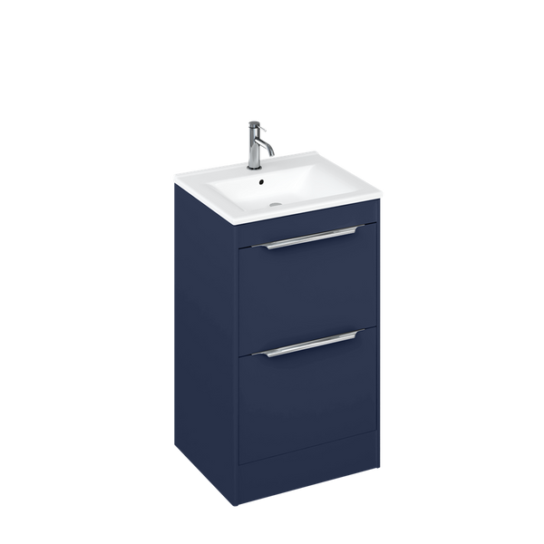 Shoreditch Double Drawer Floor Standing Vanity Unit 550mm With Square Basin in Matt Blue