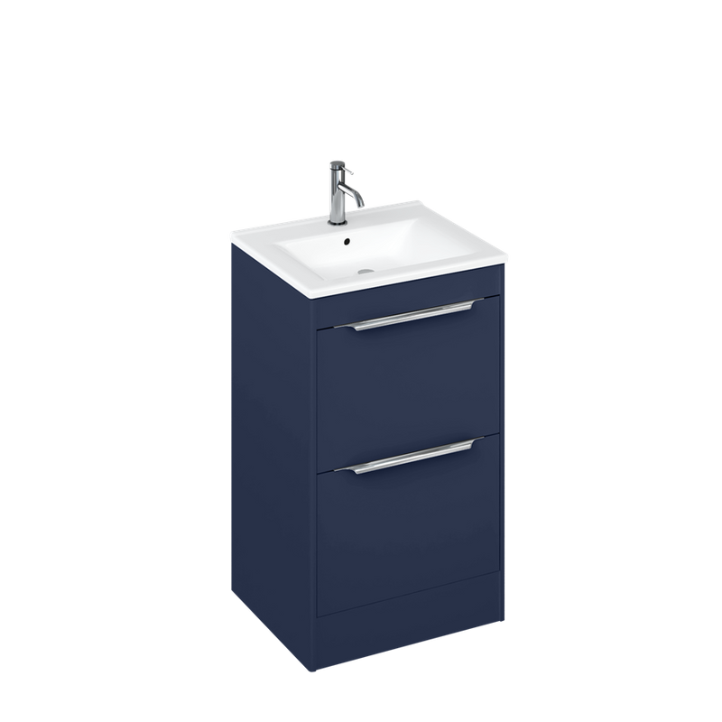 Shoreditch Double Drawer Floor Standing Vanity Unit 550mm With Square Basin in Matt Blue