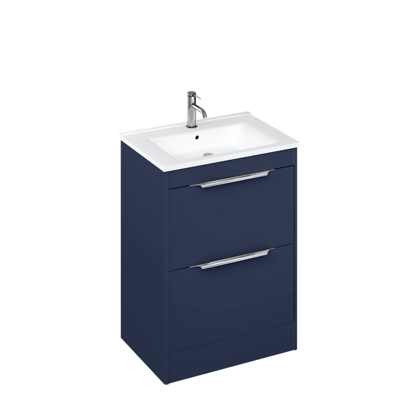 Shoreditch Double Drawer Floor Standing Vanity Unit 650mm With Square Basin in Matt Blue