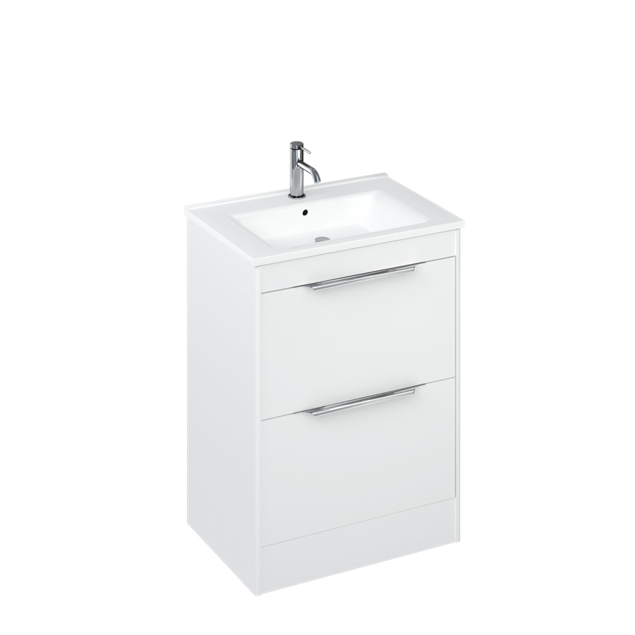 Shoreditch Double Drawer Floor Standing Vanity Unit 650mm With Square Basin in Matt White