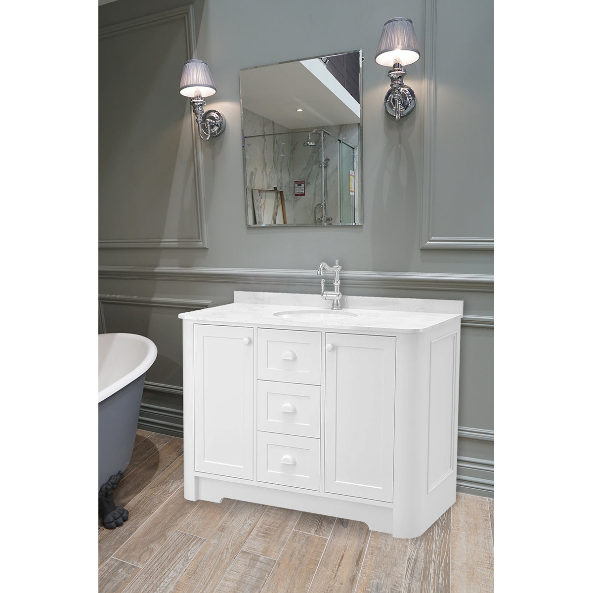 Shrewsbury Single Basin Floor Standing Vanity Unit With Carrara Marble Worktop