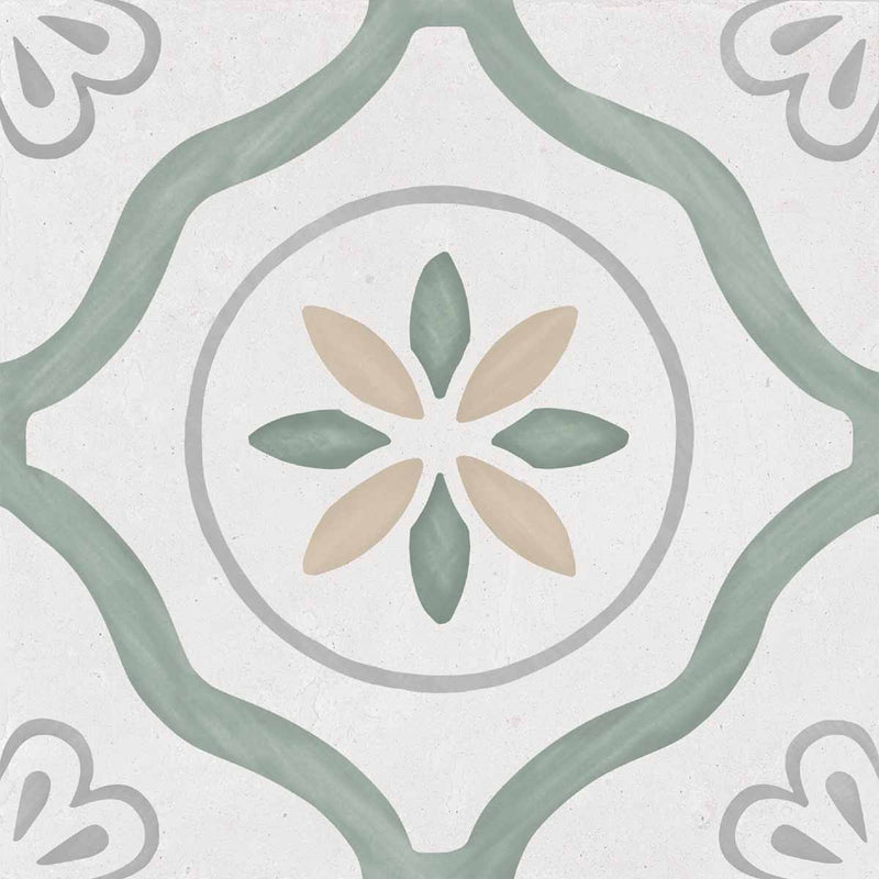 Sirocco Green Petals Pattern Porcelain Tile 22x22cm Matte