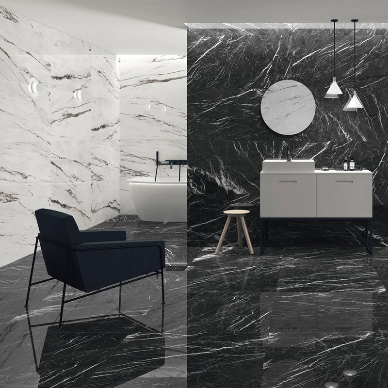 Statuario Plus White Marble Effect Porcelain Tile 60x120cm Polished ...