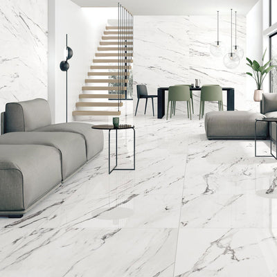 Statuario Plus White Marble Effect Porcelain Tile 60x120cm Polished ...