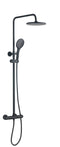 Deluxe Round Matt Black Dual Outlet Exposed Thermostatic Shower Bar Valve With Rigid Riser Handset and Shower Head