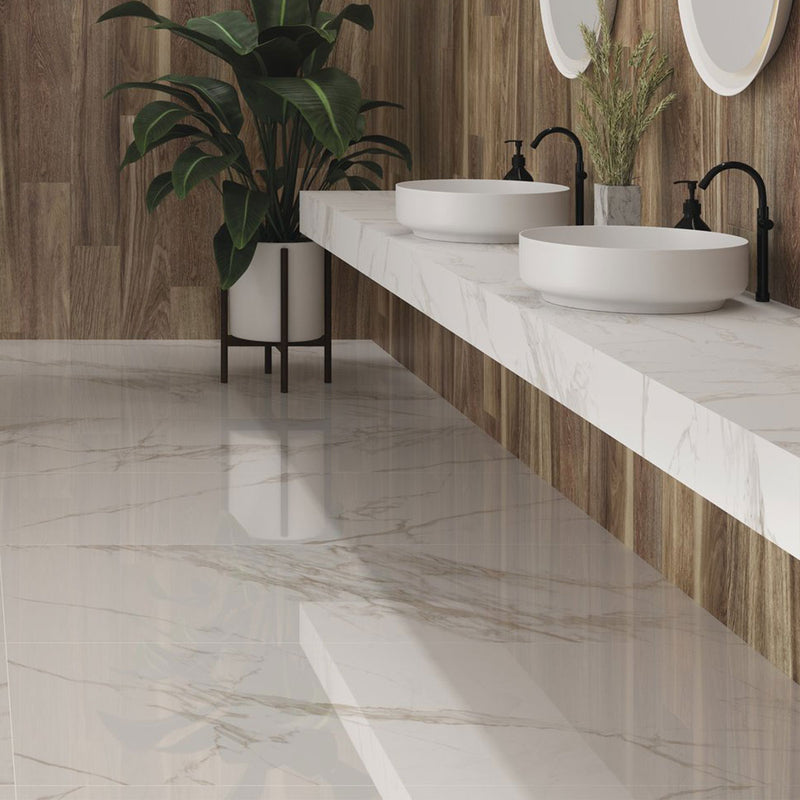 Torano Gold Marble Effect Porcelain Tile Matt 60x120cm Feature