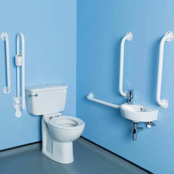 Twyford Doc M-Pack Accessible Bathroom Toilet with Basin and White Grab Rails