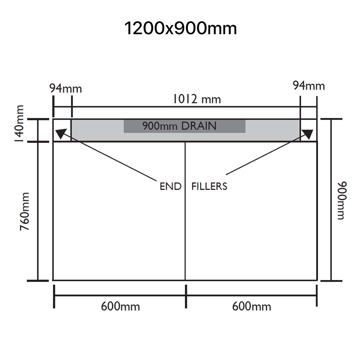 Unislope 1K elegance linear drain 1200x900mm dimensions