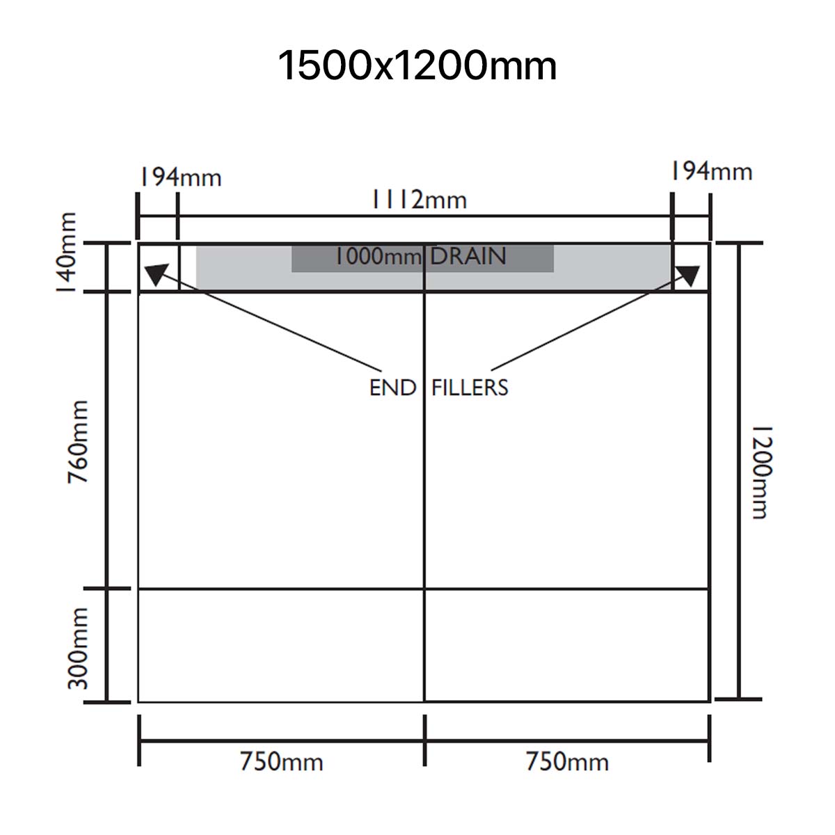 Unislope 1K elegance linear drain 1500x1200mm dimensions