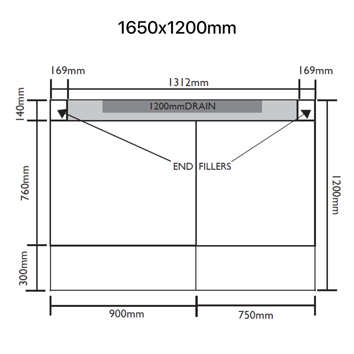 Unislope 1K elegance linear drain 1650x1200mm dimensions