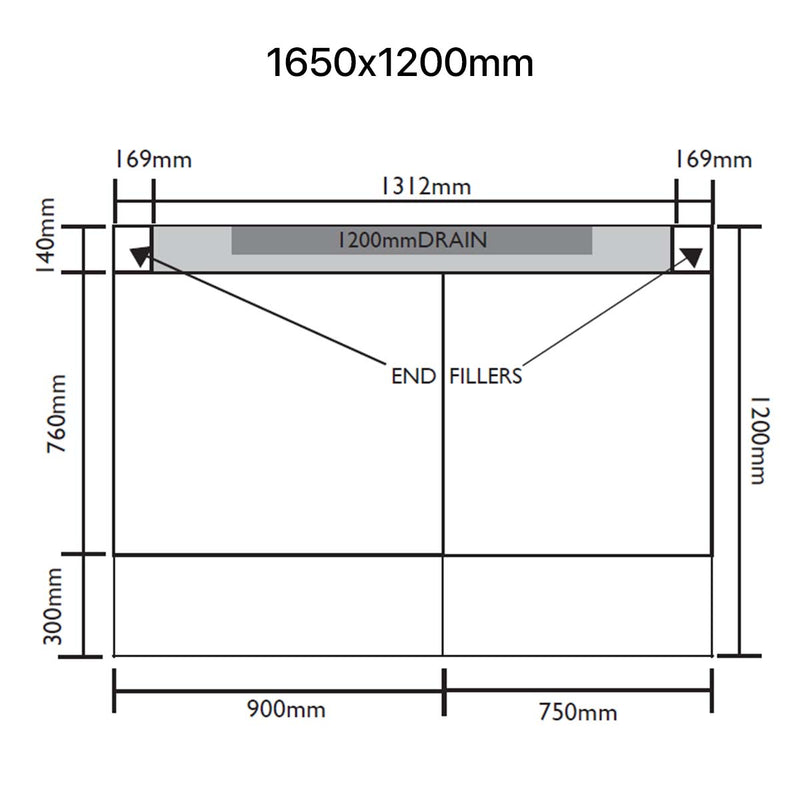 Unislope 1K elegance linear drain 1650x1200mm dimensions