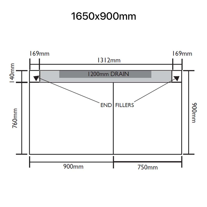 Unislope 1K elegance linear drain 1650x900mm dimensions