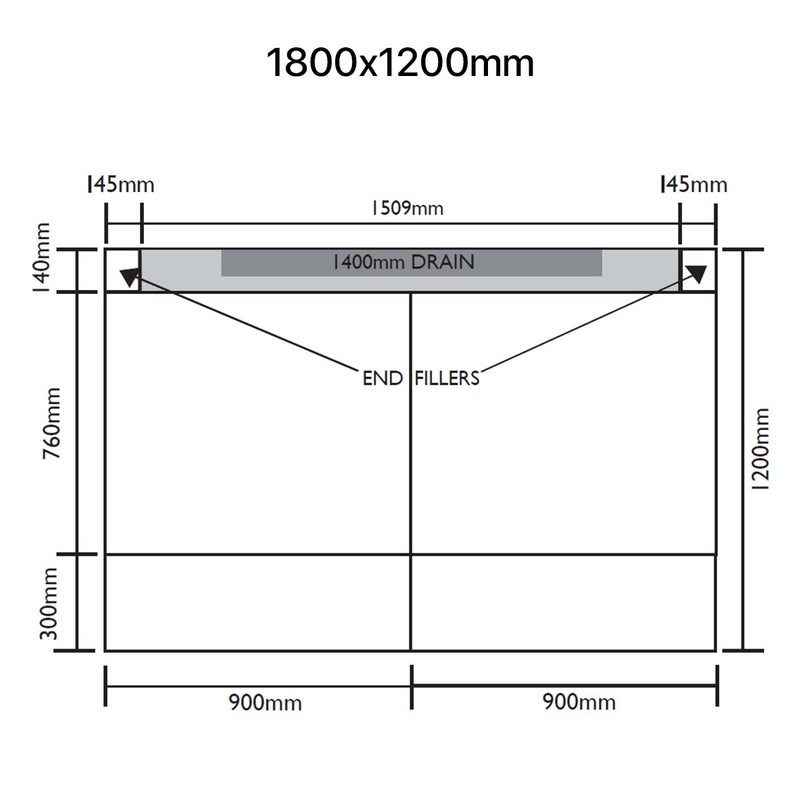 Unislope 1K elegance linear drain 1800x1200mm dimensions