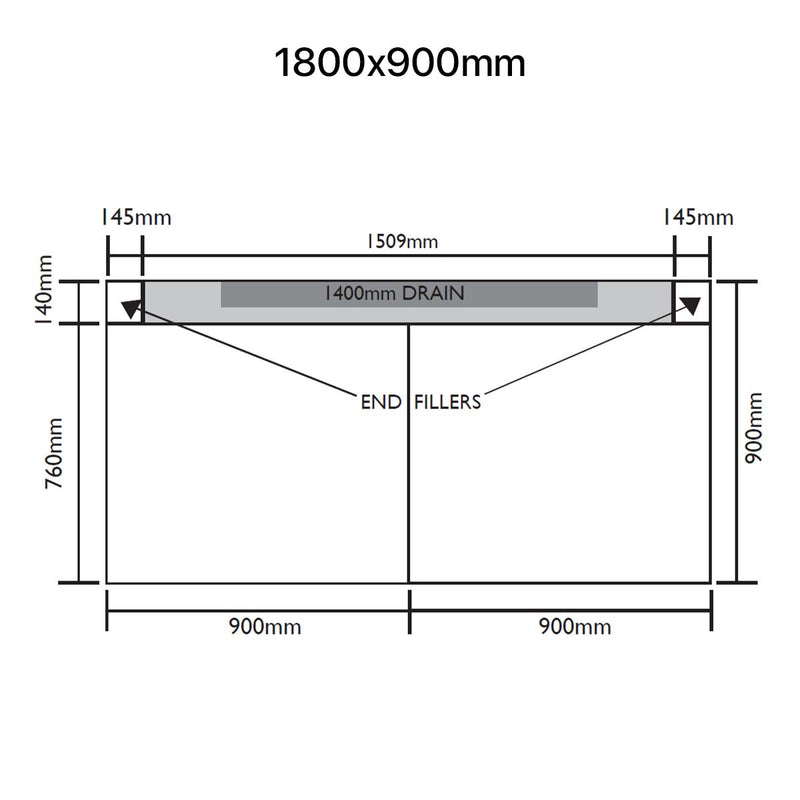 Unislope 1K elegance linear drain 1800x900mm dimensions