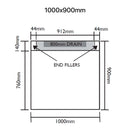 Unislope 1K linear drain 1000x900mm dimensions