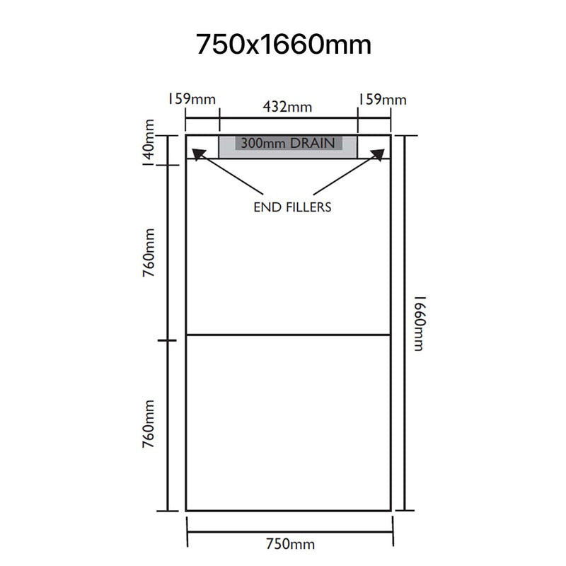 Unislope 1K linear drain 750x1660mm dimensions