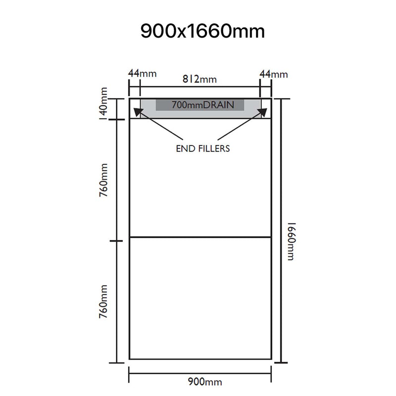 Unislope 1K linear drain 900x1660mm dimensions