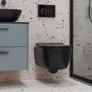 Granlusso Amalfi Black Rimless Wall Hung WC Pan With Soft Close Toilet Seat - Matt