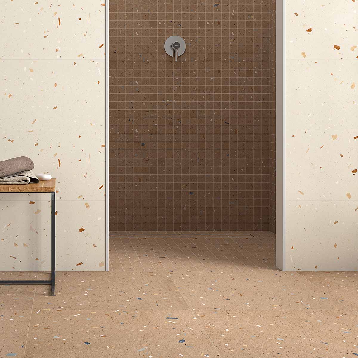 arcana croccante-r nuez terrazzo porcelain floor tile 80x80cm deluxe bathrooms ireland