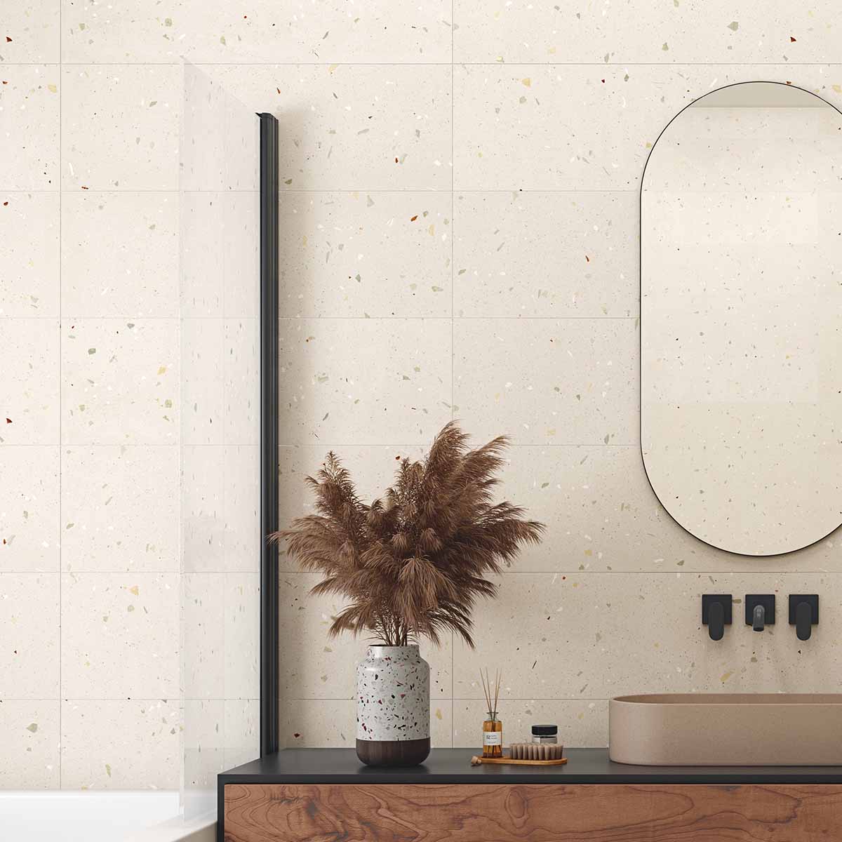 arcana croccante r topping menta terrazzo ceramic wall tile 32x99cm lifestyle deluxe bathrooms ireland