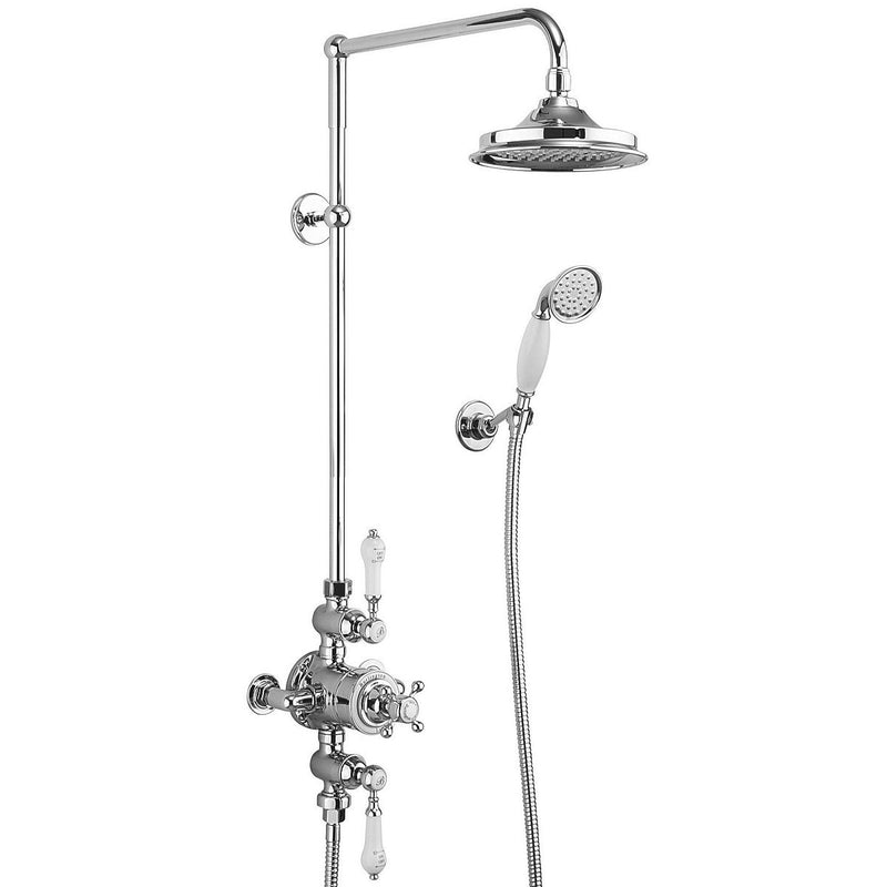 Burlington Avon Thermostatic Dual Outlet Valve With Rigid Riser and Shower Set With Overhead Deluxe Bathrooms Ireland