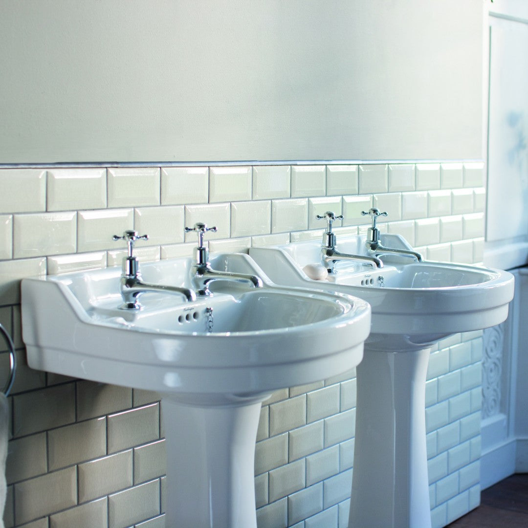 Burlington Edwardian 560mm White Round Basin With Standard Pedestal Deluxe Bathrooms Ireland