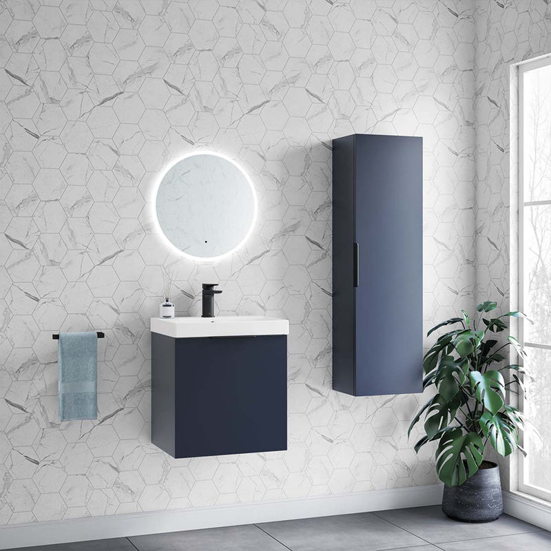 colorado single drawer wall hung vanity unit with basin 500mm matt blue