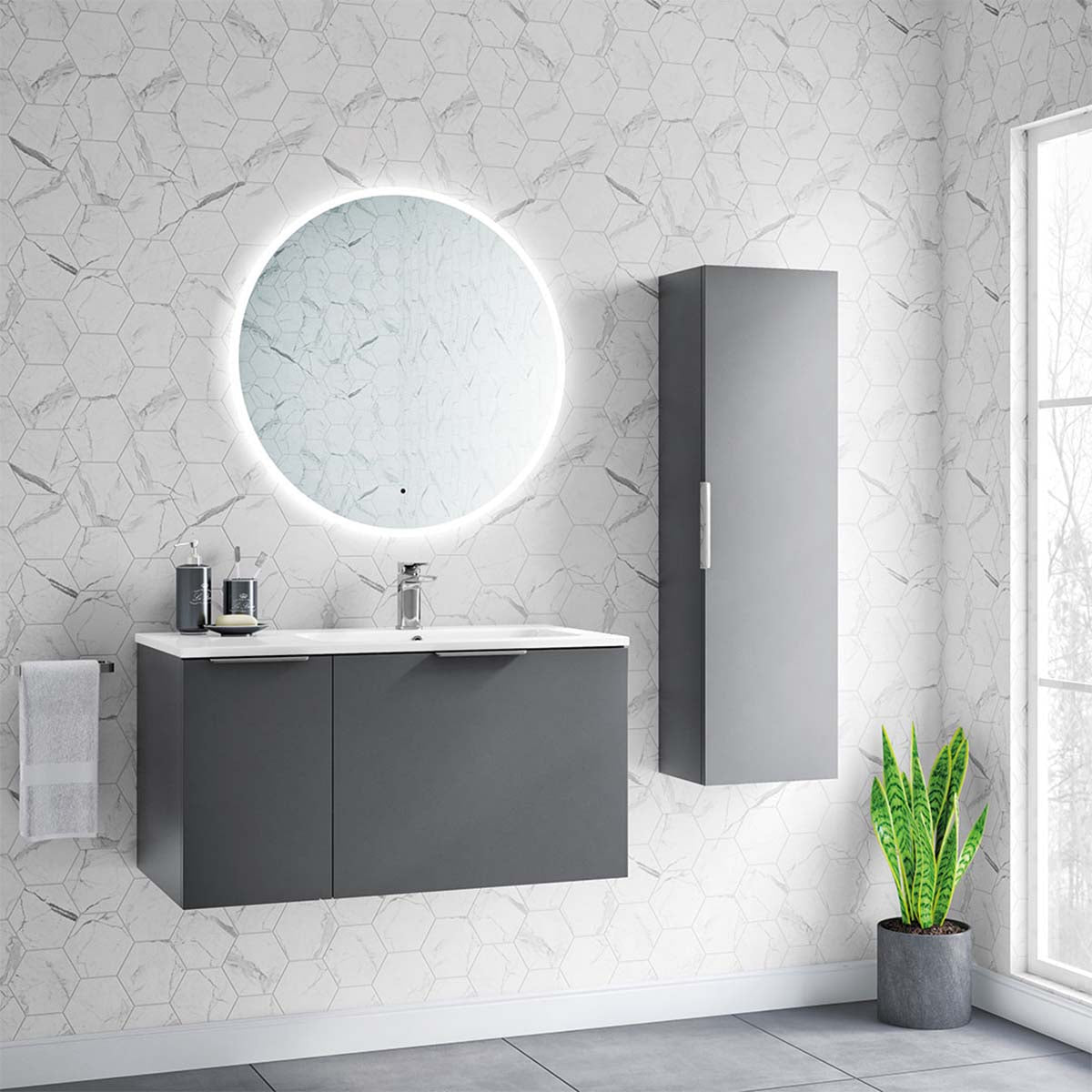 colorado wall hung vanity unit with basin 950mm matt grey