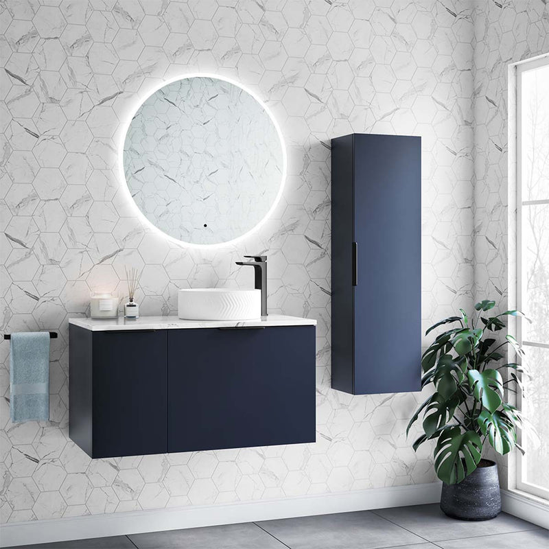 colorado wall hung vanity unit with carrara worktop 950mm matt blue