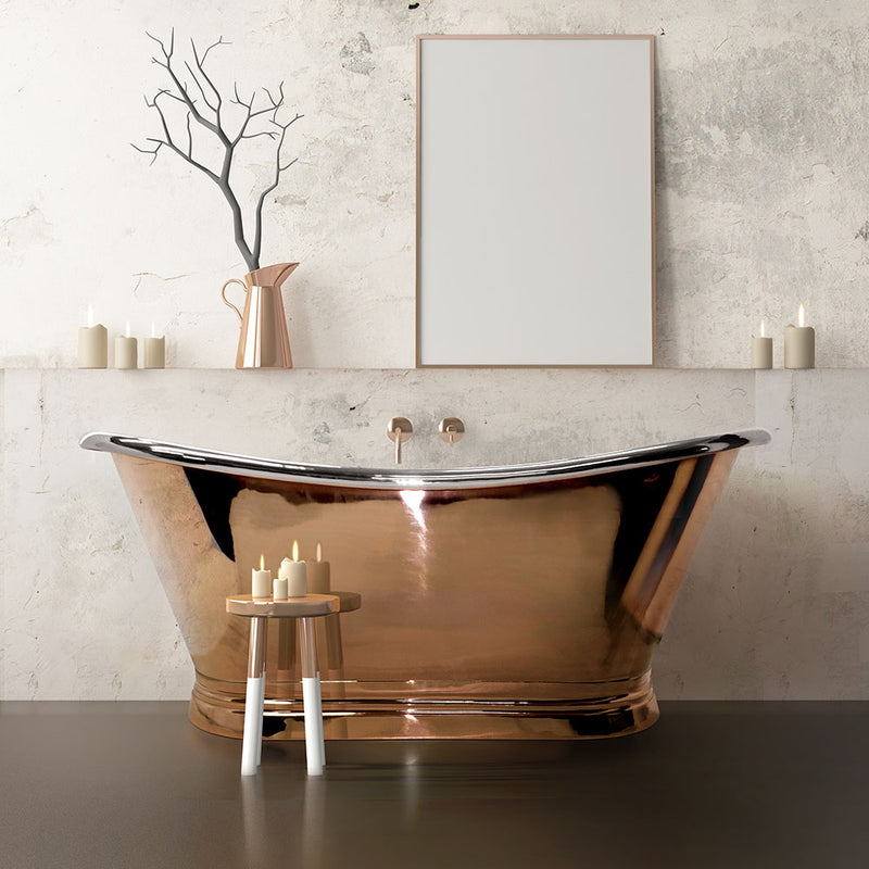 Copper-Nickel Traditional Roll Top Double-Ended Freestanding Boat Bath