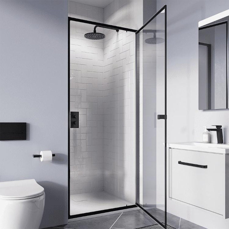 pivot shower door in bathroom