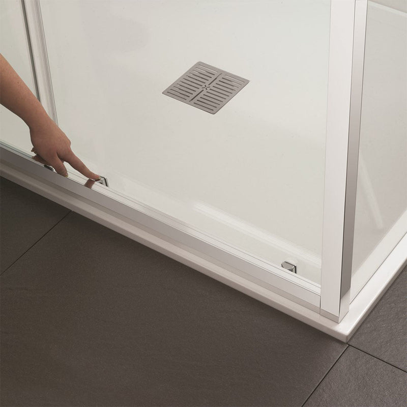 crosswater clear 6mm sliding shower door lifestyle silver close up