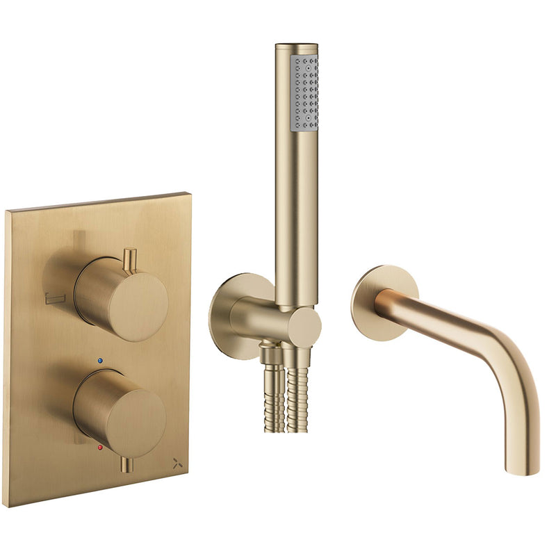 Crosswater MPRO Dual Outlet Thermostatic Shower Valve With Pencil Handset and Bath Spout