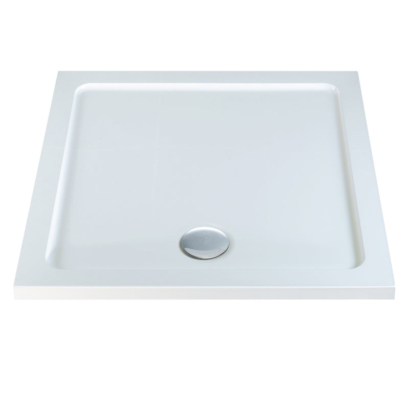 Deluxe Low Profile Square Shower Tray White With Waste