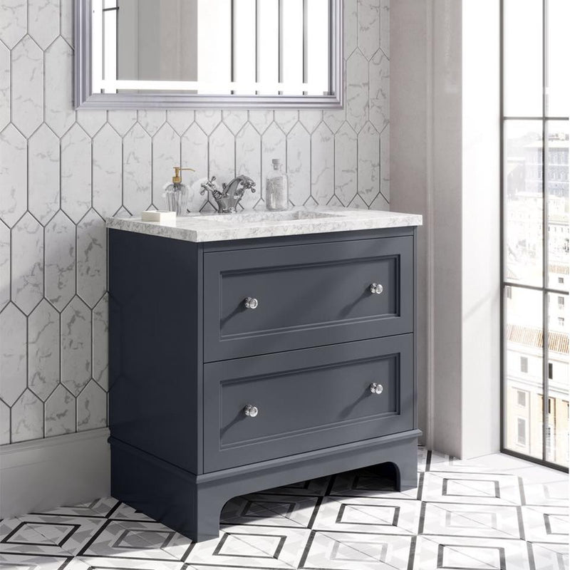 Deluxe Fairfax 2 Drawer Floorstanding Vanity Unit with Marble Worktop & Ceramic Basin