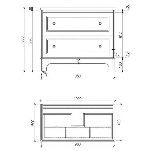 Deluxe Fairfax 2 Drawer Floorstanding Vanity Unit with Marble Worktop & Ceramic Basin